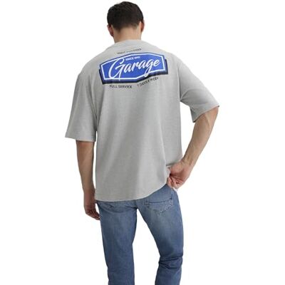 Mavi mäns garage tryckt T-shirt med tryck, ljusgrå melange, M, Ljusgrå melange, M Mavi mäns garage tryckt T-shirt med tryck, ljusgrå melange, M, Ljusgrå melange, M