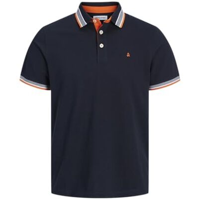 JACK & JONES Herren Jjepaulos Polo Ss Noos Pls, Svart marinblå/detalj: neon, 6XL JACK & JONES Herren Jjepaulos Polo Ss Noos Pls, Svart marinblå/detalj: neon, 6XL