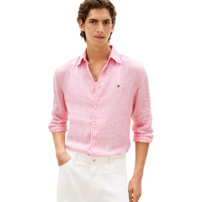 Tommy Hilfiger herr linne bengal rand Rf skjorta MW0MW42400, rosa, XL Tommy Hilfiger herr linne bengal rand Rf skjorta MW0MW42400, rosa, XL