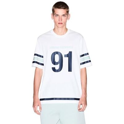 Giorgio Armani herr kortärmad 91 tryck detalj randig rund krage t-shirt off white XL, Vit, XL Giorgio Armani herr kortärmad 91 tryck detalj randig rund krage t-shirt off white XL, Vit, XL