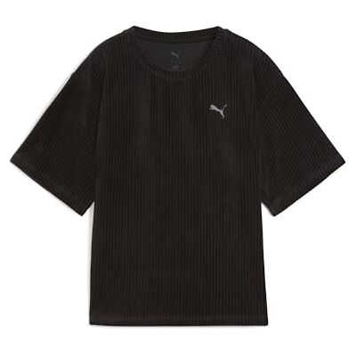 PUMA ESS upphöjd avslappnad velour ribbad t-shirt svart PUMA ESS upphöjd avslappnad velour ribbad t-shirt svart
