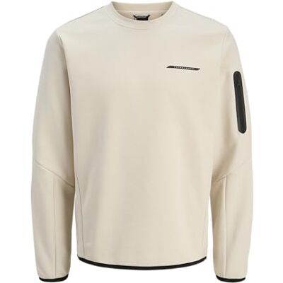 JACK & JONES Jcofusion Print Sweat Crew Neck, Moonbeam, M JACK & JONES Jcofusion Print Sweat Crew Neck, Moonbeam, M