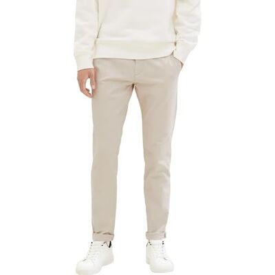 TOM TAILOR herr slim fit chinos byxor av stretch piké med bälte, 37142 – vit beige zigzag struktur, 34W / 32L TOM TAILOR herr slim fit chinos byxor av stretch piké med bälte, 37142 – vit beige zigzag struktur, 34W / 32L