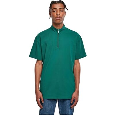 Urban Classics Herr Boxy Zip Pique Tee T-shirt, grön, XS Urban Classics Herr Boxy Zip Pique Tee T-shirt, grön, XS