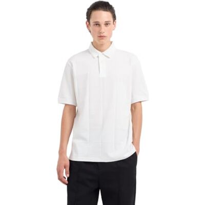 Giorgio Armani Bomull Jacquard Grid med Stacked Ax Logo Polo Shirt, Vit, XL Giorgio Armani Bomull Jacquard Grid med Stacked Ax Logo Polo Shirt, Vit, XL