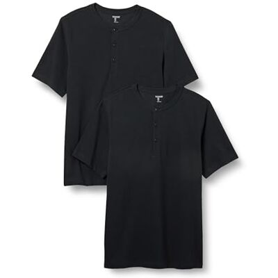 Amazon Essentials mäns normal passform kortärmad Pique Henley (Finns i Big & Lall), 2-pack, svart, Large Amazon Essentials mäns normal passform kortärmad Pique Henley (Finns i Big & Lall), 2-pack, svart, Large