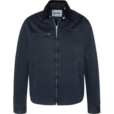 Schott NYC Kort jacka i tvättad bomull och sammetshalsband, Cadamswash, Marin, XL Schott NYC Kort jacka i tvättad bomull och sammetshalsband, Cadamswash, Marin, XL