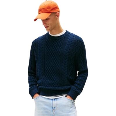 Tommy Jeans herr TJM SLM bricka kabelstickad tröja DM0DM22101, blå, XL, Blå (mörk natt marinblå tonal), XL Tommy Jeans herr TJM SLM bricka kabelstickad tröja DM0DM22101, blå, XL, Blå (mörk natt marinblå tonal), XL