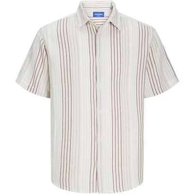 JACK & JONES Jorjoshua Loose Weave Shirt Ss, Brandy brun/ränder:/ränder, L JACK & JONES Jorjoshua Loose Weave Shirt Ss, Brandy brun/ränder:/ränder, L