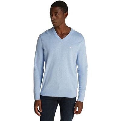 Tommy Hilfiger herr PIMA ORG CTN Kashmir V-hals MW0MW28047, pullover tröja, blå, S, Blå (kärl blå ljung), S Tommy Hilfiger herr PIMA ORG CTN Kashmir V-hals MW0MW28047, pullover tröja, blå, S, Blå (kärl blå ljung), S