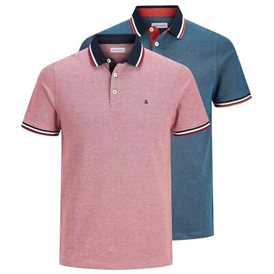 JACK & JONES T-shirt för män 2-pack enfärgad pikétröja, Rio röd/förpackning: 1rio röd 1denim blå, XXL JACK & JONES T-shirt för män 2-pack enfärgad pikétröja, Rio röd/förpackning: 1rio röd 1denim blå, XXL