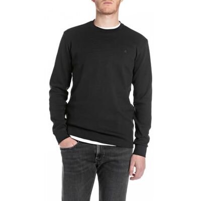 Replay herr basic långärmad tröja rund hals, 098 svart, M Replay herr basic långärmad tröja rund hals, 098 svart, M