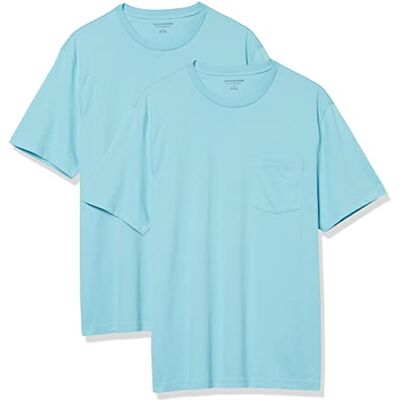 Amazon Essentials herr normal passform kortärmad rund hals ficka t-shirt, paket med 2, ljusblå, XX-Large Amazon Essentials herr normal passform kortärmad rund hals ficka t-shirt, paket med 2, ljusblå, XX-Large