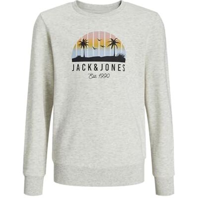 JACK & JONES Jjpalm Sweat Crew Neck Mni, Vit melange, 98 JACK & JONES Jjpalm Sweat Crew Neck Mni, Vit melange, 98
