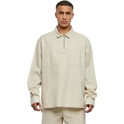 Urban Classics Herrskjorta bomull linne halv dragkedja skjorta softseagrass 5XL, Mjuk havsgräs, 5XL Urban Classics Herrskjorta bomull linne halv dragkedja skjorta softseagrass 5XL, Mjuk havsgräs, 5XL