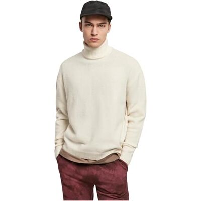 Urban Classics Tröja i stor storlek för män, stickad tröja, oversize polotröja med mock hals, enkel tröja för höst och vinter, storlek S till 5XL, Vit, 4XL Urban Classics Tröja i stor storlek för män, stickad tröja, oversize polotröja med mock hals, enkel tröja för höst och vinter, storlek S till 5XL, Vit, 4XL