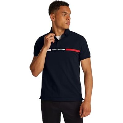 Tommy Hilfiger Kortärmad pikétröja för män, Blå (Desert Sky), XS Tommy Hilfiger Kortärmad pikétröja för män, Blå (Desert Sky), XS
