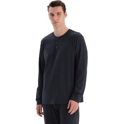 Dagi Långärmad halvplot för män, normal passform, Everfresh T-shirt, sweatshirt, marinblå, L Dagi Långärmad halvplot för män, normal passform, Everfresh T-shirt, sweatshirt, marinblå, L