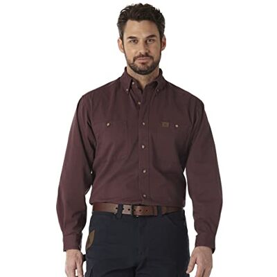 Wrangler Herr Logger Twill Långärmad Arbetsskjorta Skjorta, Vinröd, XL Lång Wrangler Herr Logger Twill Långärmad Arbetsskjorta Skjorta, Vinröd, XL Lång