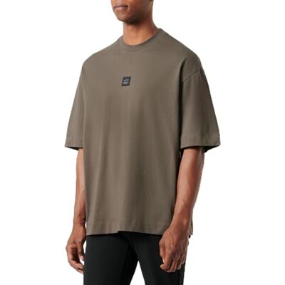 Giorgio Armani herr liten A x logo patch överdimensionerad passform tung bomull jersey t-shirt, Svart Oliv, L Giorgio Armani herr liten A x logo patch överdimensionerad passform tung bomull jersey t-shirt, Svart Oliv, L