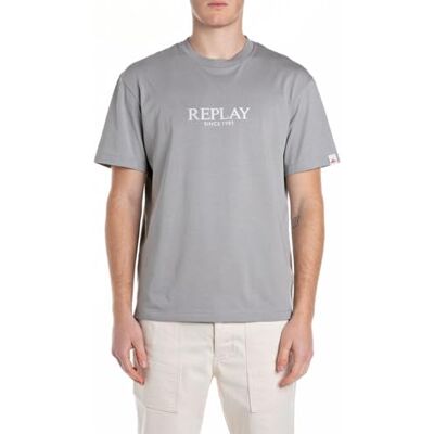 Replay Herr avslappnad passform T-shirt av bomull, 214 Dimgrå, M Replay Herr avslappnad passform T-shirt av bomull, 214 Dimgrå, M