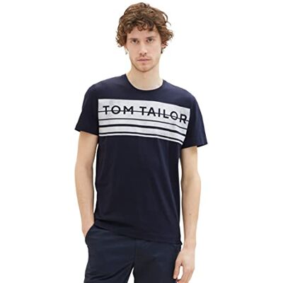TOM TAILOR T-shirt för män med logotyptryck, 10668 – himmelskaptensblå, M TOM TAILOR T-shirt för män med logotyptryck, 10668 – himmelskaptensblå, M