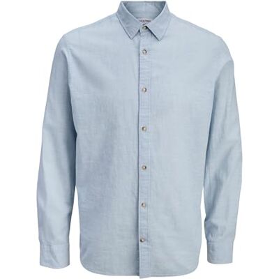 JACK & JONES Jjesummer linne Blend skjorta L/S Sn, Himmelsk blå, XS JACK & JONES Jjesummer linne Blend skjorta L/S Sn, Himmelsk blå, XS