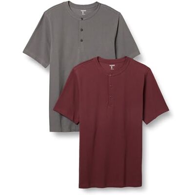 Amazon Essentials mäns normal passform kortärmad Pique Henley (Finns i stora och långa), 2-pack, vinröd/grå, Medium Amazon Essentials mäns normal passform kortärmad Pique Henley (Finns i stora och långa), 2-pack, vinröd/grå, Medium