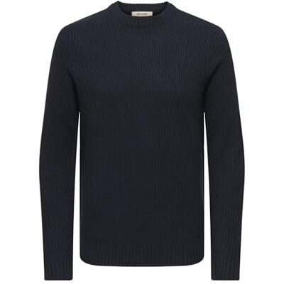 Only & Sons Onsalam Reg 5 Struc Crew Knit, mörk marinblå, S Only & Sons Onsalam Reg 5 Struc Crew Knit, mörk marinblå, S