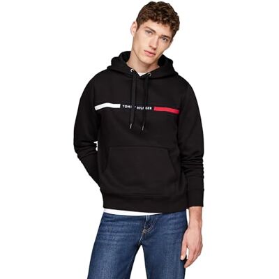 Tommy Hilfiger herr HILFIGER CHEST INSERT HOODY MW0MW37361, pullover huvtröja, svart, XXXL, svart (svart), 3XL stor Tommy Hilfiger herr HILFIGER CHEST INSERT HOODY MW0MW37361, pullover huvtröja, svart, XXXL, svart (svart), 3XL stor