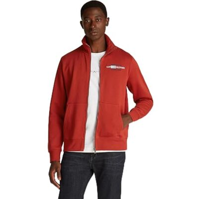 Tommy Hilfiger herr HILFIGER FLAG EMBRO ZT STAND CLR MW0MW35539, tröja med dragkedja, röd, XXL, Röd (mörk magma), XXL Tommy Hilfiger herr HILFIGER FLAG EMBRO ZT STAND CLR MW0MW35539, tröja med dragkedja, röd, XXL, Röd (mörk magma), XXL