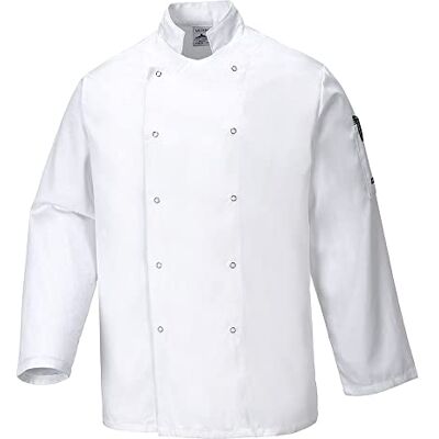 Portwest C833WHRS Suffolk kockjacka, normal, liten, vit Portwest C833WHRS Suffolk kockjacka, normal, liten, vit