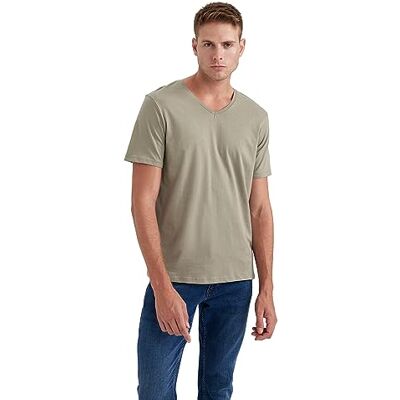 DeFacto herr basic slim fit t-shirt män v-ringad – klassisk t-shirt för män, Mörk kaki, S DeFacto herr basic slim fit t-shirt män v-ringad – klassisk t-shirt för män, Mörk kaki, S