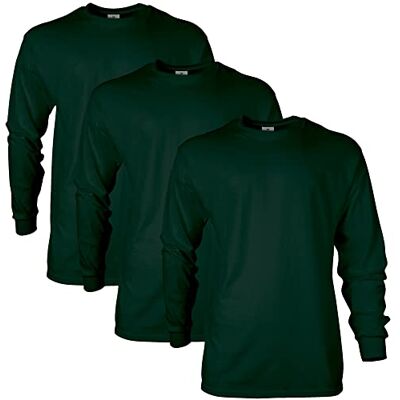 Gildan Herr Ultra Cotton Långärmad T-shirt (förpackning med 2), Skogsgrön (3-pack), L Gildan Herr Ultra Cotton Långärmad T-shirt (förpackning med 2), Skogsgrön (3-pack), L