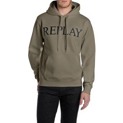 Replay Basics Huvtröja för män, 759 Mud Green, S Replay Basics Huvtröja för män, 759 Mud Green, S