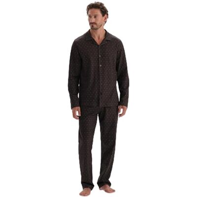Dagi Långärmad microprint tryckt interlock skjorta pyjamas set, Mörkbrun, M Dagi Långärmad microprint tryckt interlock skjorta pyjamas set, Mörkbrun, M