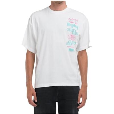 Replay T-shirt för män, 011 Naturligt vitt, XL Replay T-shirt för män, 011 Naturligt vitt, XL