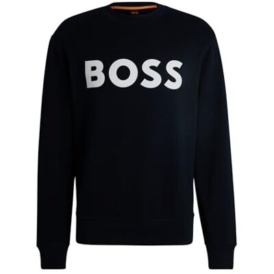 Boss WeBasicCrew Relaxed-Fit Sweatshirt av bomullsterry med gummerat logotyptryck, Mörkblå404, L Boss WeBasicCrew Relaxed-Fit Sweatshirt av bomullsterry med gummerat logotyptryck, Mörkblå404, L