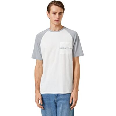 Koton herr sloganbroderi raglan ärm ficka detaljerad crew neck T-shirt, Ecru (021), XL Koton herr sloganbroderi raglan ärm ficka detaljerad crew neck T-shirt, Ecru (021), XL