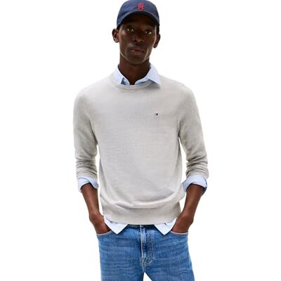 Tommy Hilfiger Essential SSNL bomull rund hals MW0MW3999 pullover tröja, grå, XL, Grå (ljusgrå ljung), XL Tommy Hilfiger Essential SSNL bomull rund hals MW0MW3999 pullover tröja, grå, XL, Grå (ljusgrå ljung), XL