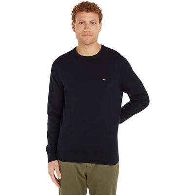Tommy Hilfiger herr Essential bomull rund hals MW0MW14748, pullover tröja, blå, L, Blå (ökenhimmel), L Tommy Hilfiger herr Essential bomull rund hals MW0MW14748, pullover tröja, blå, L, Blå (ökenhimmel), L