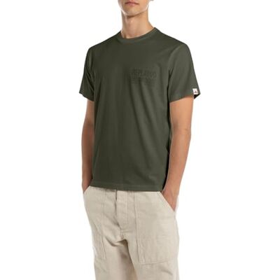Replay T-shirt för män avslappnad passform av bomull, 849 militärgrön, XL Replay T-shirt för män avslappnad passform av bomull, 849 militärgrön, XL
