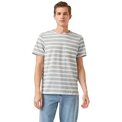Koton Herr randig ficka basic T-shirt, Grå ränder (08k), M Koton Herr randig ficka basic T-shirt, Grå ränder (08k), M
