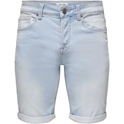 Only & Sons mäns jeansshorts, Blå denim, L Only & Sons mäns jeansshorts, Blå denim, L