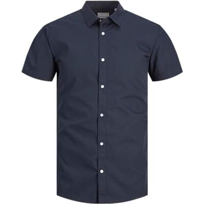 JACK & JONES Herr Jjjoe Ss Plain skjorta, marinblå blazer, L JACK & JONES Herr Jjjoe Ss Plain skjorta, marinblå blazer, L