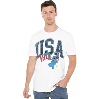 Disney LILO & Stitch USA Unisex T-shirt, Vit, Medium, Vitt, M Disney LILO & Stitch USA Unisex T-shirt, Vit, Medium, Vitt, M