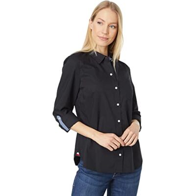Tommy Hilfiger dam klassisk långärmad Roll Tab Button Down-skjorta (standard och plusstorlek), Svart 01, XL Tommy Hilfiger dam klassisk långärmad Roll Tab Button Down-skjorta (standard och plusstorlek), Svart 01, XL