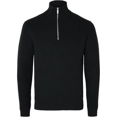 SELECTED HOMME SELETED HOMME Herr Slhdane Ls stickad struktur halv dragkedja Noos stickad tröja, svart, M SELECTED HOMME SELETED HOMME Herr Slhdane Ls stickad struktur halv dragkedja Noos stickad tröja, svart, M