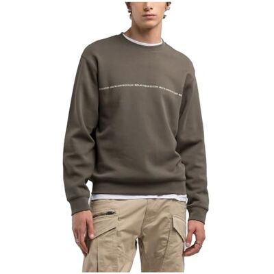 Replay Sweatshirt för män, normal passform med rund hals, 759 Mud Green, M Replay Sweatshirt för män, normal passform med rund hals, 759 Mud Green, M