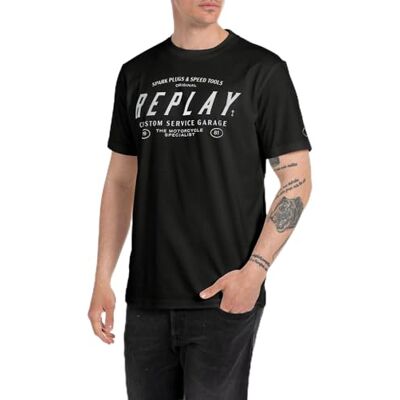 Replay T-shirt för män, normal passform, 098 svart, S Replay T-shirt för män, normal passform, 098 svart, S